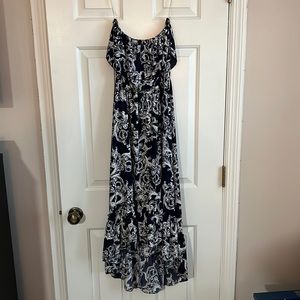 Women’s Navy & White Strapless High Low Dress